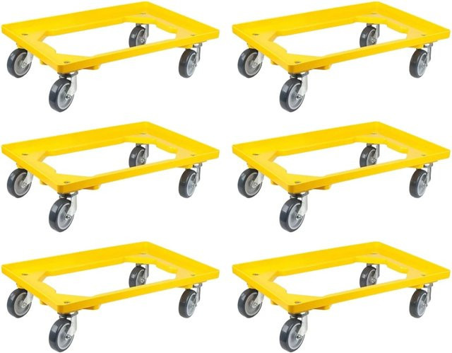 PROREGAL SparSet 6x Transportroller für Euroboxen Gelb mit Gummirädern, 2 Lenkrollen und 2 Bockrollen, Traglast 300 kg, B/T: 60 x 40 cm - Bild 1