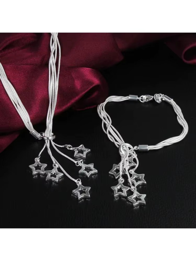 Halskettenarmband 925 Silber, fünf Sterne, Damen - Bild 2