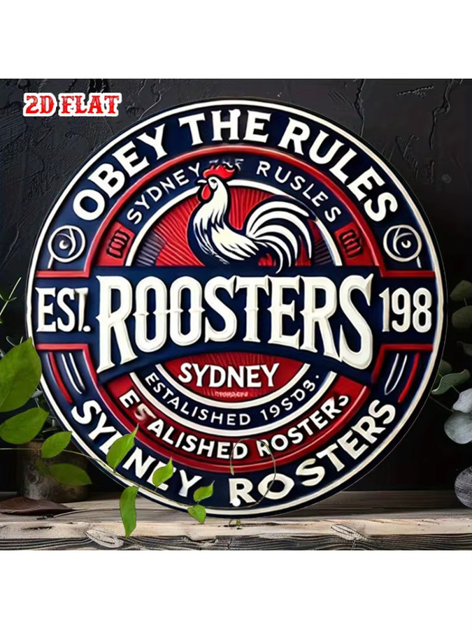 Potdemiel Sydney Roosters Rugby Team Rundes Aluminiumschild in Rot mit Hahn-Maskottchen, Durchmesser: 20 cm - Bild 7