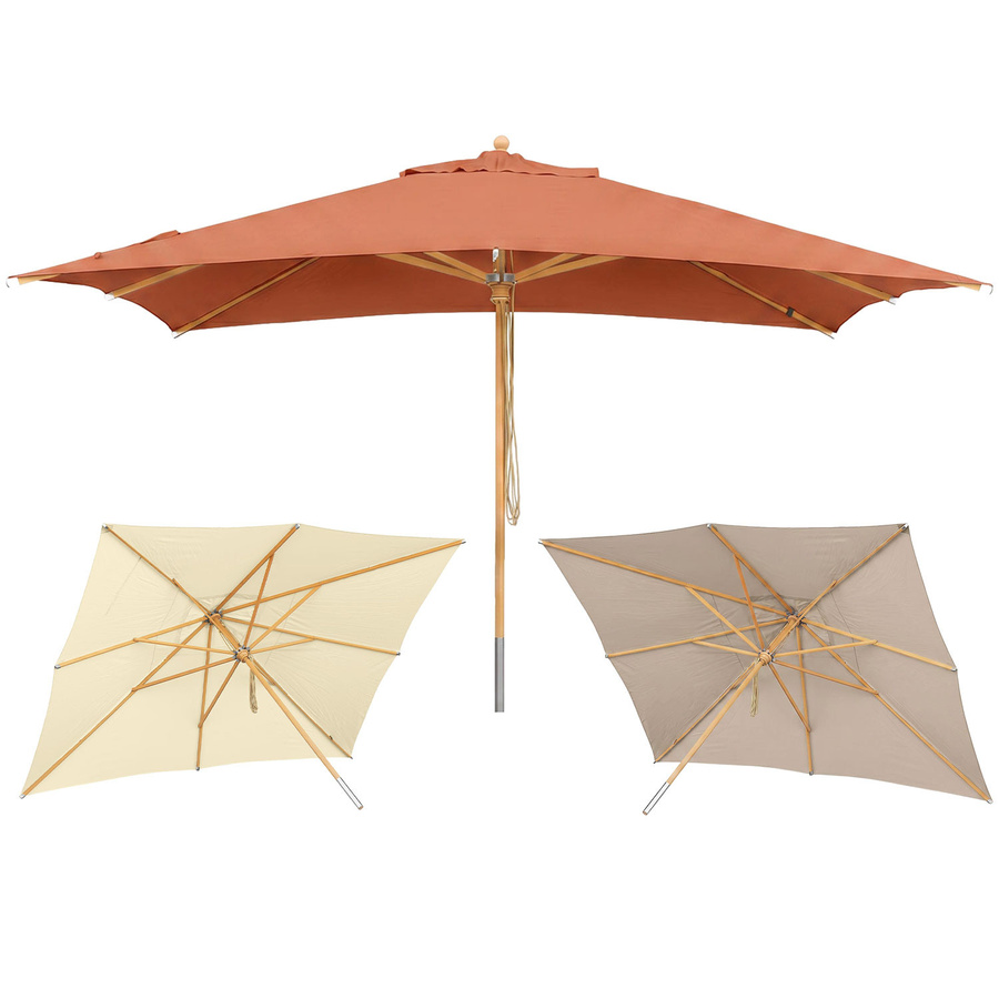 Rechteckiger Sonnenschirm anndora aus FSC Buche Holz mit orangefarbenem Stoff und UPF 50+ Schutz, B x T: 400 x 300 cm - Bild 1