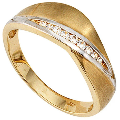 Colfem Ring 333 Gelbgold, bicolor, mattiert, 9 Zirkonia, Damen, Größe 50 - Bild 1