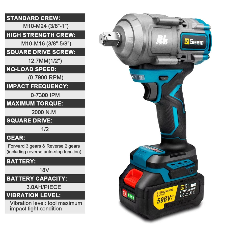G perfil 2000 N.M Bürstenloser Schlagschrauber mit 1/2 Zoll Antrieb für Makita 18V Akku, Blau - Bild 2
