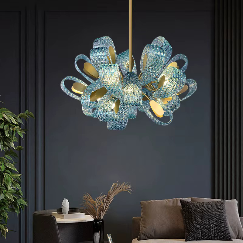 ZIMULONG LED Hängelampe Blaue Blume in Blau und Gold/Messing für Wohnzimmer und Esszimmer - Bild 4
