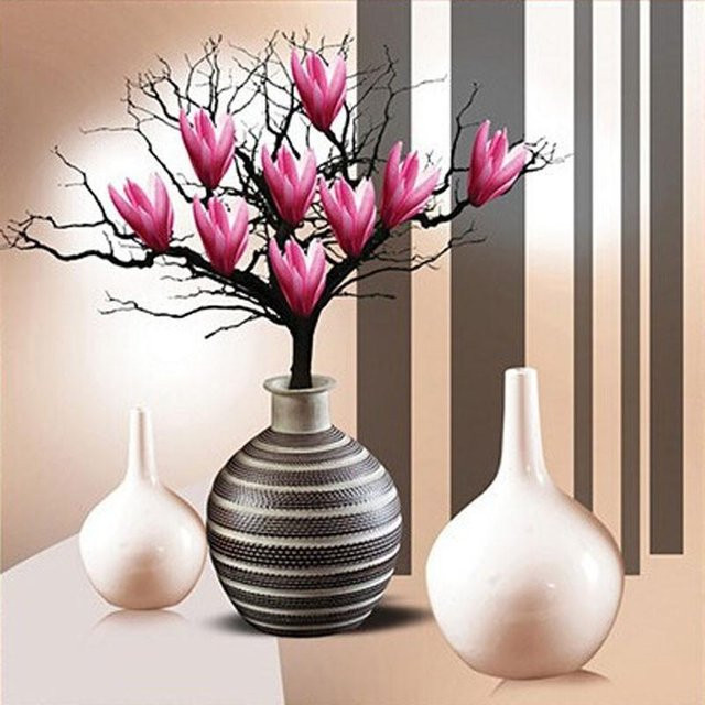 FIYO 5D DIY Diamantstickerei Blume als Motiv für Kreuzstich, rund, schwarz und mehrfarbig, B/T/H: 30 x 30 x 30 cm - Bild 1