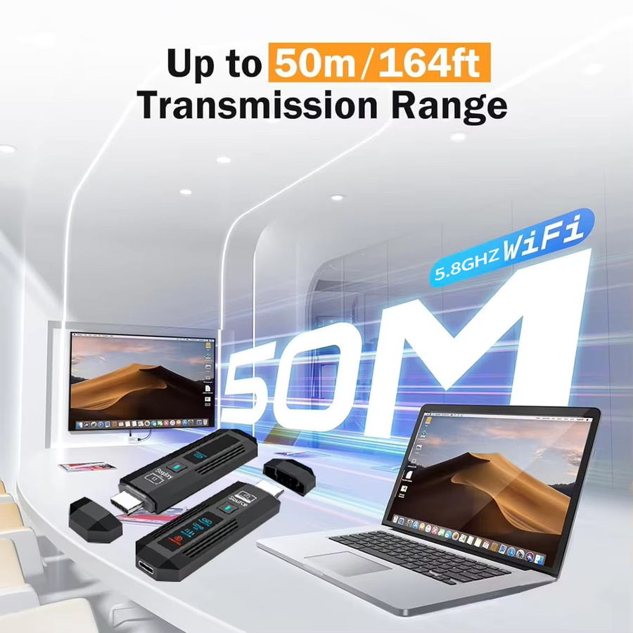 VIKEFON Kabelloser HDMI Audio-Video-Sender und Empfänger in Schwarz für Full HD 1080P mit 50m Reichweite für Kamera, Laptop, PC zu TV, Monitor oder Projektor - Bild 1
