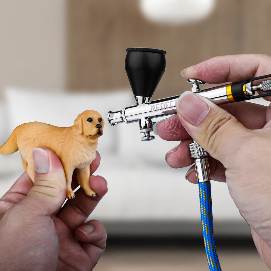 NEOECO NCT-SJ83 Dual Action Airbrush mit 9cc Fluid Cup und Quick Remove Cap Design in Silber für Modellbau und Cake Design - Bild 3