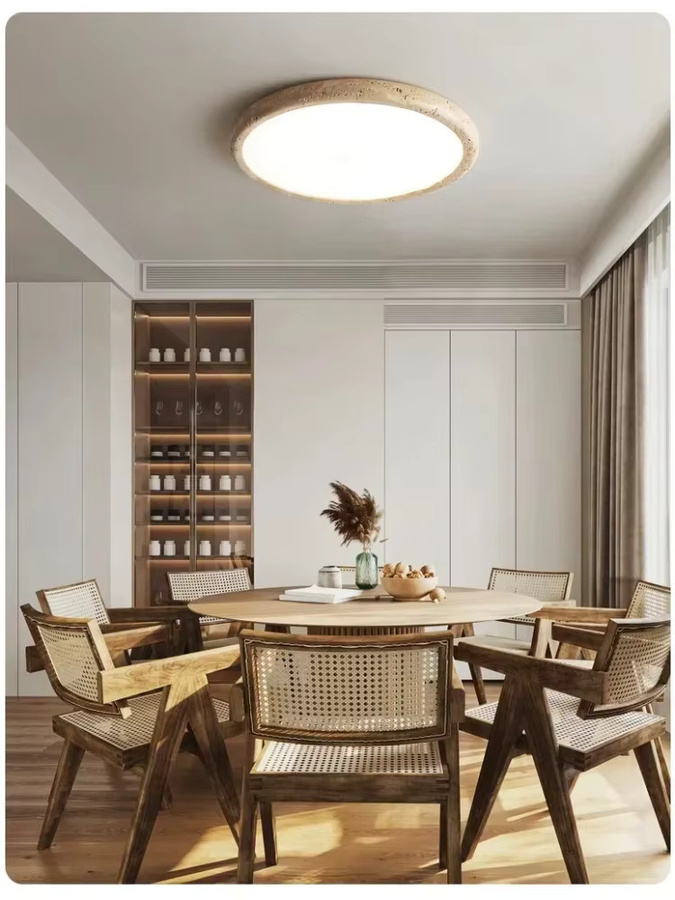 MOSA ZX Japanische Wabi Sabi Deckenleuchte aus gelbem Travertin, runde Deckenlampe aus Naturstein in Beige für Wohnzimmer, Schlafzimmer und Küche - Bild 4