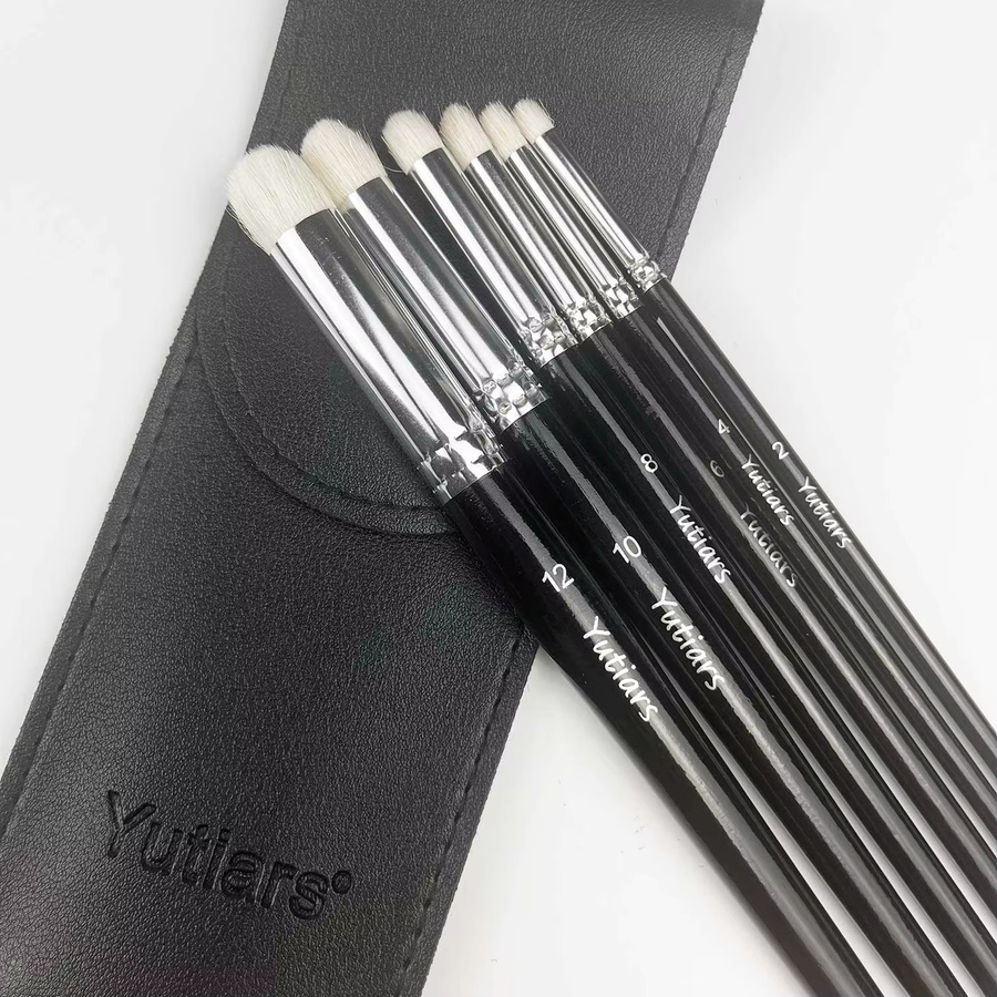 Yutiars 6-teiliges Trockenpinsel-Set mit rundem Kopf aus Wolle in Schwarz inklusive Tragetasche für Aquarell, Acryl und Modellbau - Bild 2