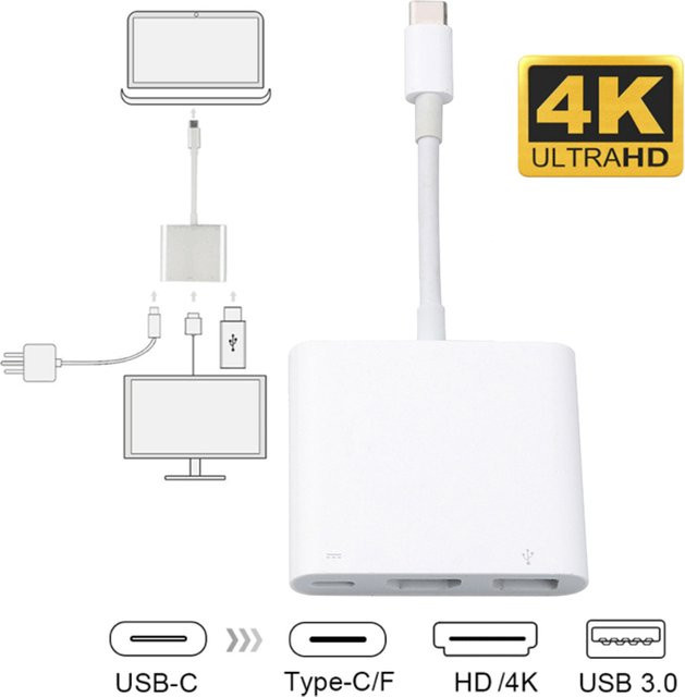 Huawei USB-C Hub 4K UHD Konverter-Adapter mit HDMI, USB 3.0 und USB-C in Weiß für PC, Laptop und MacBook - Bild 1