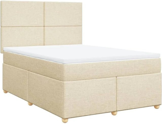 vidaXL Boxspringbett mit Matratze Creme, Hybrid-Bett mit Taschenfederkern aus Stoff, B/T: 160 x 200 cm - Bild 1