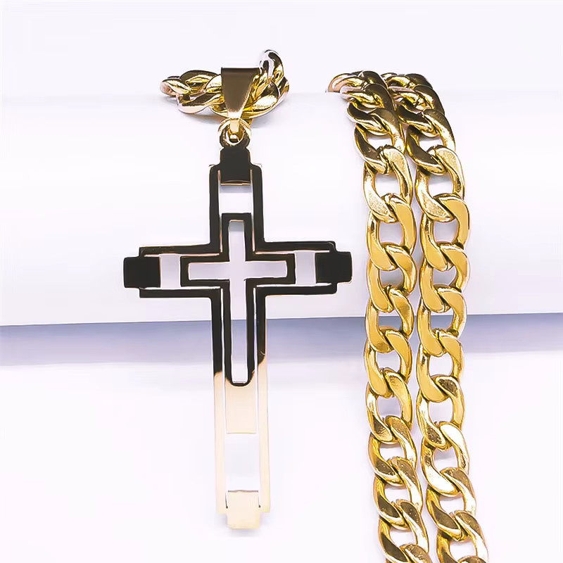 JYTF Halskette mit Kreuz Anhänger, Edelstahl, Gold, Unisex - Bild 2
