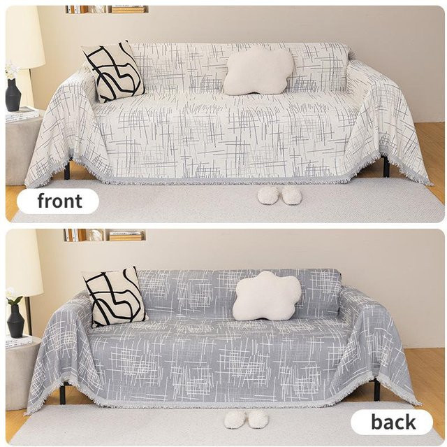 Waschbarer Sofabezug mit Linienmuster für Dreisitzer Sofas, Weiß, B: 180 cm, T: 130 cm - Bild 1