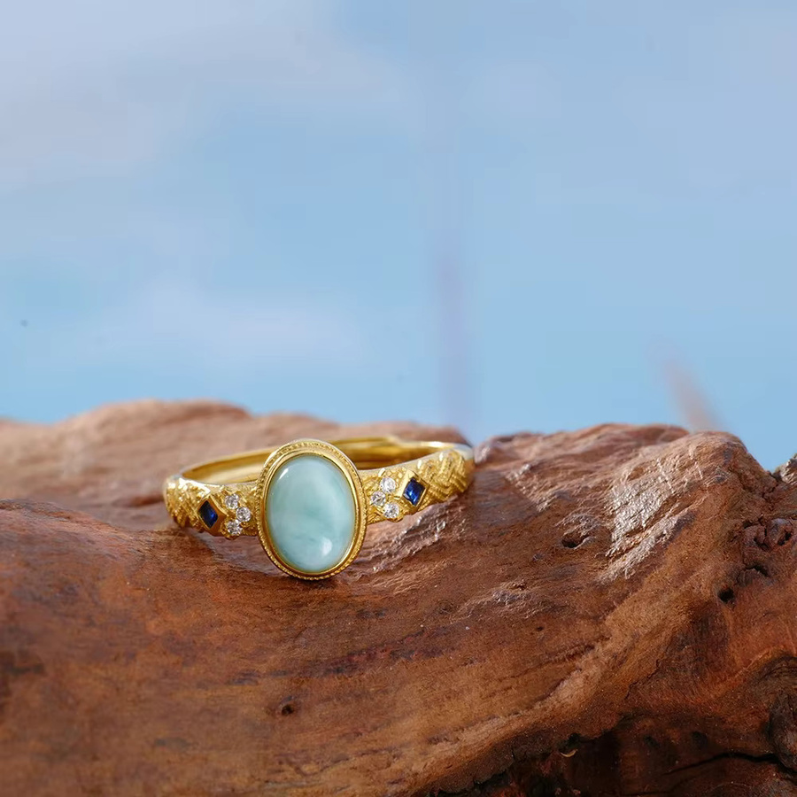 HOYON Ring 925 Silber, Larimar-Edelstein, Gold, Damen - Bild 2