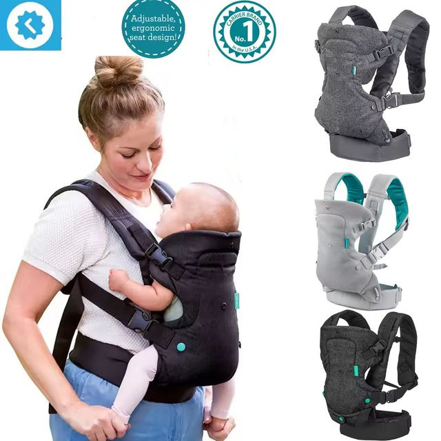 Multifunktionale 4-in-1 Babytrage für Neugeborene und Kleinkinder als dehnbare Tragetasche und Känguru-Tasche in Grau und Grün - Bild 1