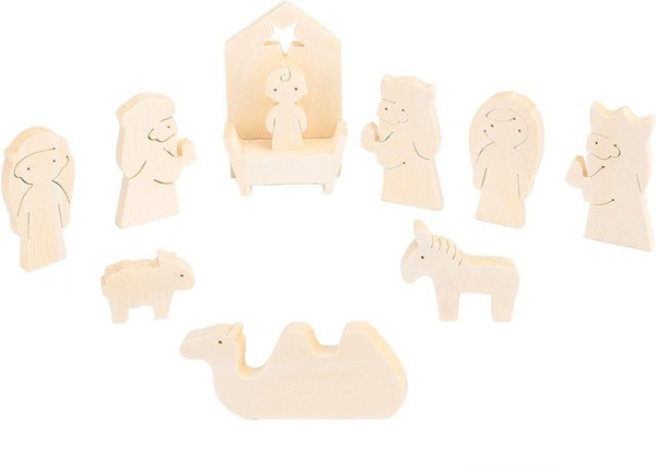 11-teiliges OutsideWorld Krippenset aus Massivholz in Beige für die Weihnachtsdekoration auf der Tischplatte