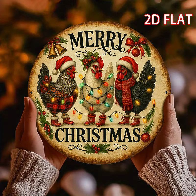 Potdemiel Weihnachts-Wandkunst aus Metall mit Hahn und Rentier sowie Merry Christmas Text, Dekoratives Schild aus Eisen, B/H: 20,3 x 20,3 cm - Bild 3