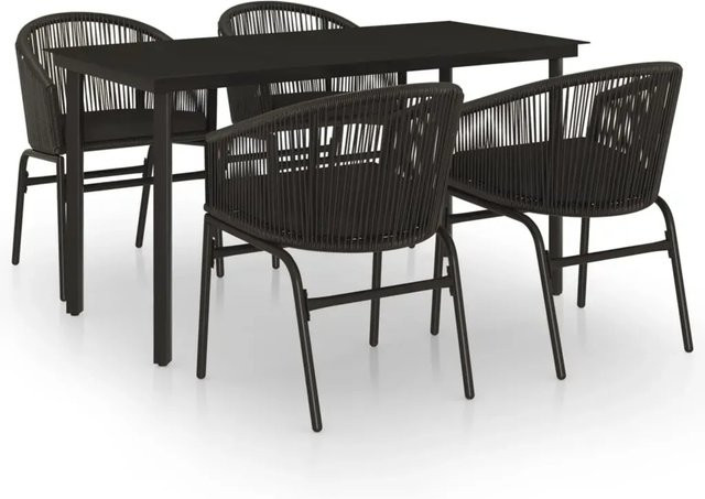 vidaXL 5-teilige Garten-Essgruppe Schwarz aus pulverbeschichtetem Stahl mit Glastisch und wetterfesten Kissen - Bild 1