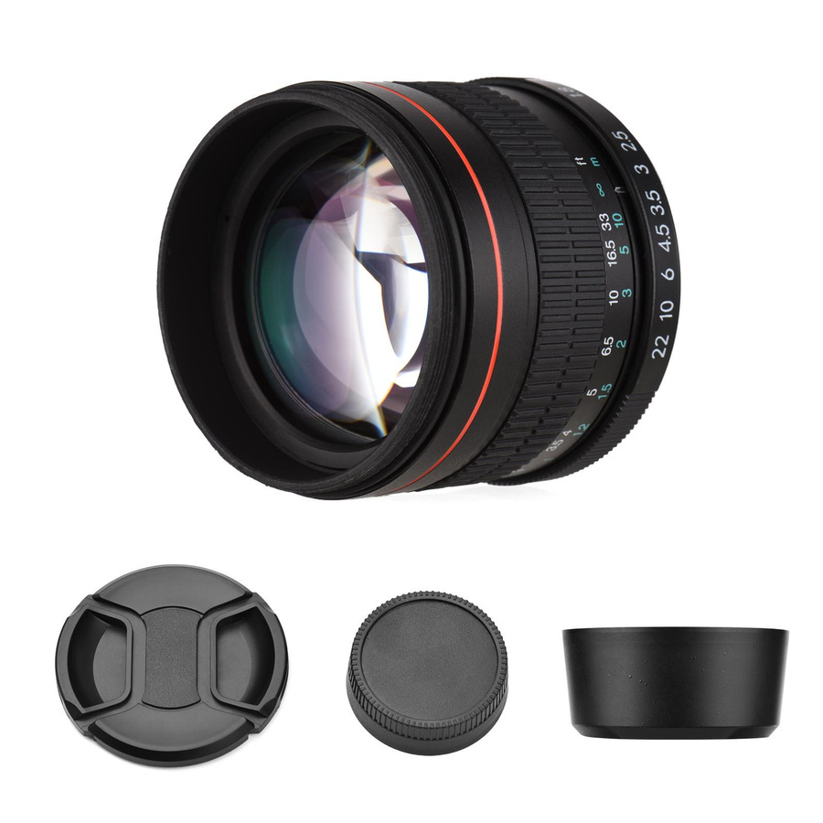 Andoer Tele-Porträtkameraobjektiv für Canon EF Vollformat mit Blende F1.8, Manueller Fokus, Schwarz - Bild 7