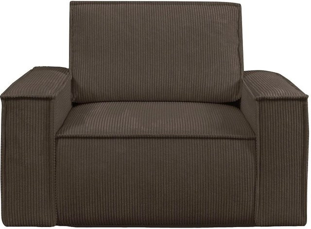 Vente-unique Sessel Amelia mit gerader Rückenlehne und Armlehnen in Braun Cord, Breite: 120 cm - Bild 1