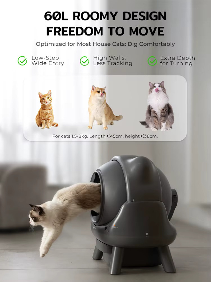 Amica Intelligente Automatische Katzentoilette mit App-Fernbedienung und Selbstreinigungsfunktion in Grau - Bild 3