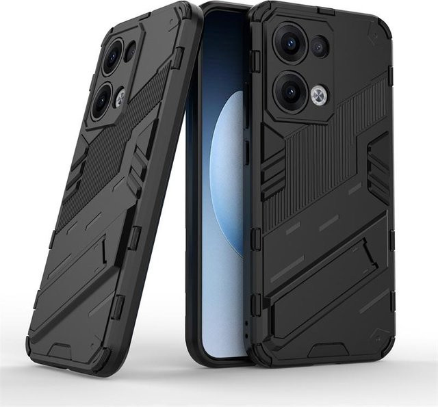 Stoßfeste Rüstungshülle mit magnetischem Halter und Ständer für OPPO Reno 13, 12 5G, 11 Pro, 11F 5G und 11 5G in Schwarz - Bild 1