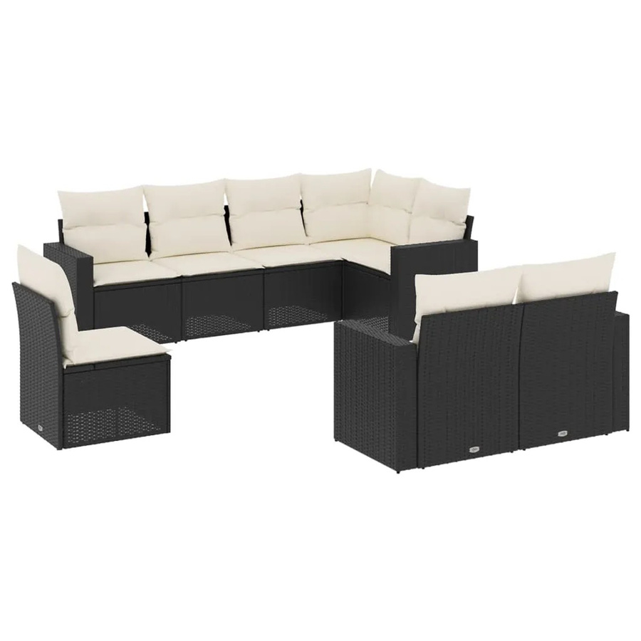 vidaXL 8-tlg. Garten-Sofagarnitur in L-Form aus schwarzem PE-Rattan mit Kissen und pulverbeschichtetem Stahlgestell - Bild 2