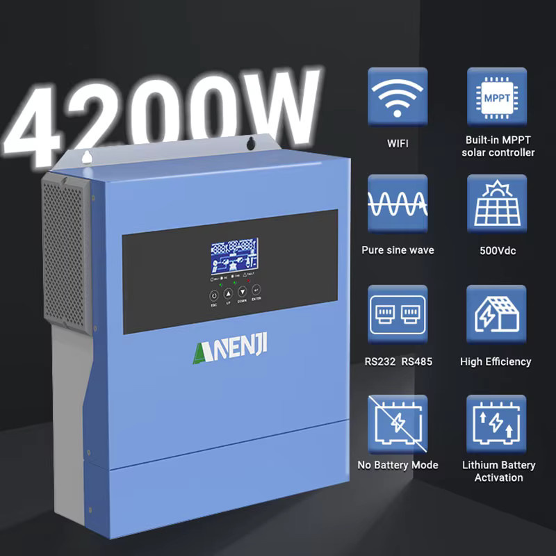 ANENJI Hybrid-Solarwechselrichter 24V mit MPPT Solarladung 100A, reiner Sinuswelle, 230VAC, 500V PV, blau - Bild 1