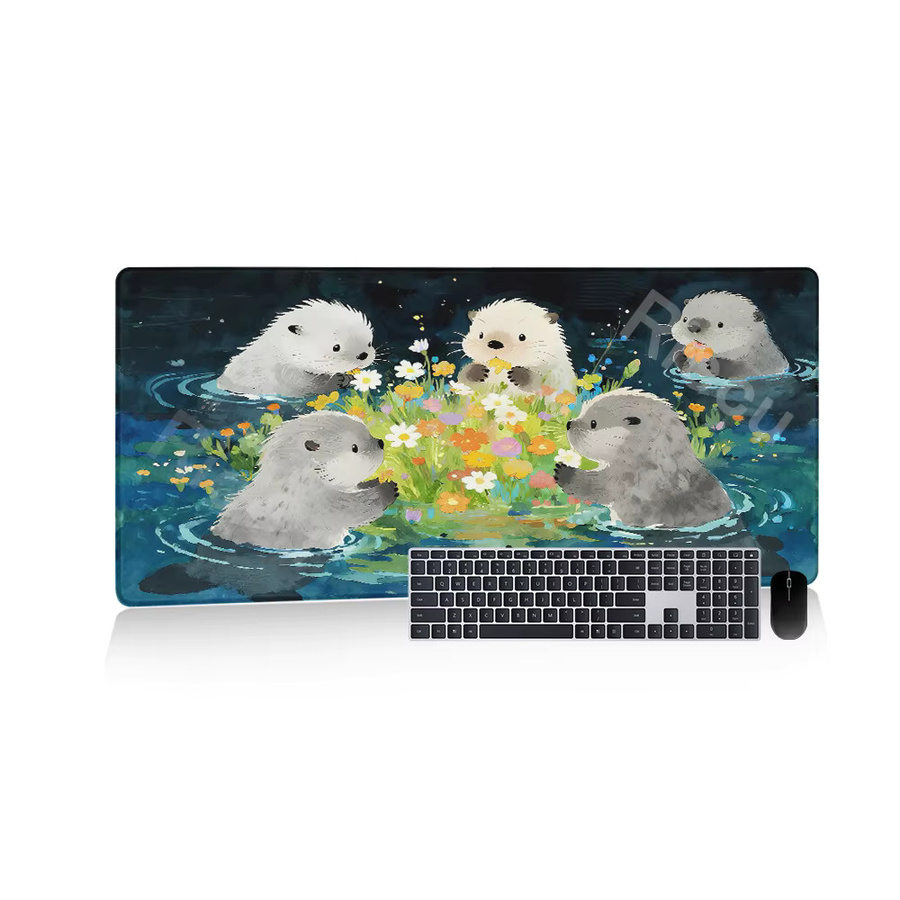 Riccu Kawaii Otter XXL Mauspad mit niedlichem Tierdesign in Multicolour, rutschfeste Schreibtischmatte für Gaming und Büro - Bild 2