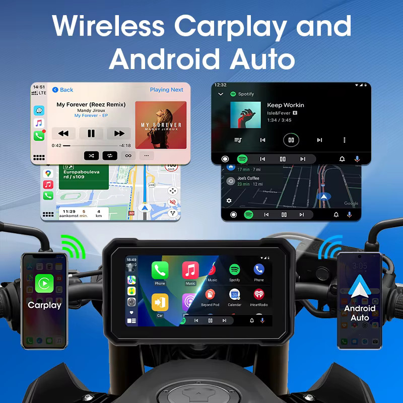 Develuck Tragbares 6,25 Zoll Motorrad-GPS-Navigationsgerät mit 4K+1080P Kamera, Drahtloses CarPlay und Android Auto, IPX7 Wasserdicht, Schwarz - Bild 2