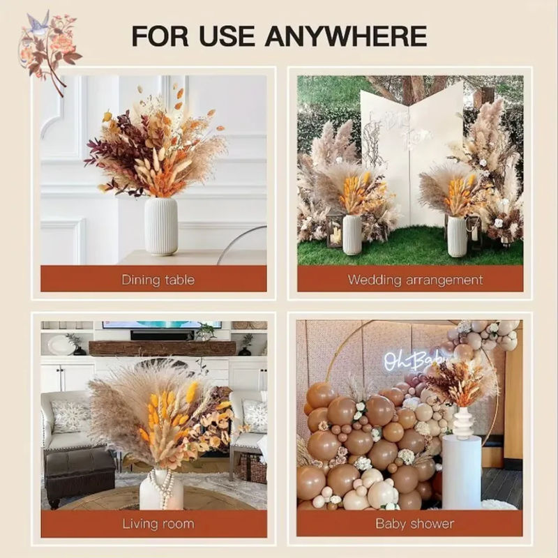 YN HI FLOWER ENJOY YOUR LIFE Pampasgras Bouquet Beige - Getrocknete Blumen für Boho-Dekoration, Hochzeit und Heimarrangement - Bild 6