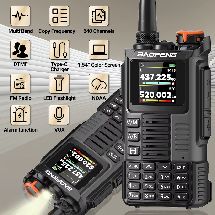 Baofeng UV-K67 PRO Walkie Talkie in Grau mit USB-C Anschluss und Multi-Band Funkfunktion - Bild 3