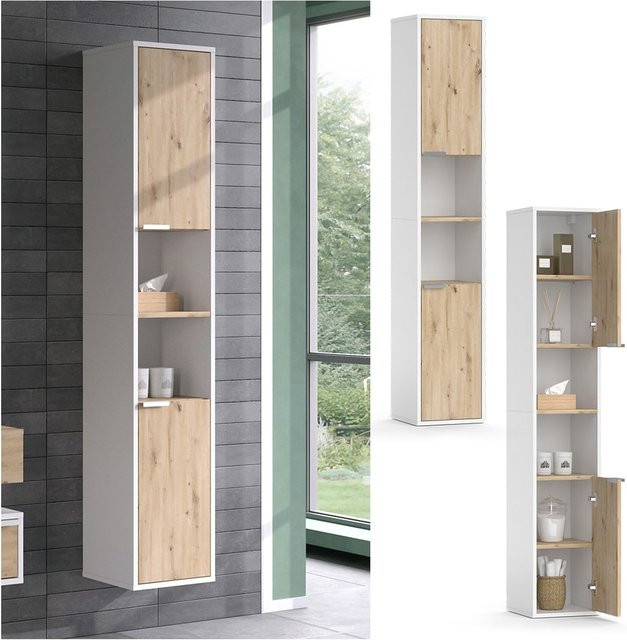 Vicco Hochschrank Henri Badschrank Weiß mit 2 Türen und Ablagen B/T/H: 30 x 30 x 165 cm - Bild 1