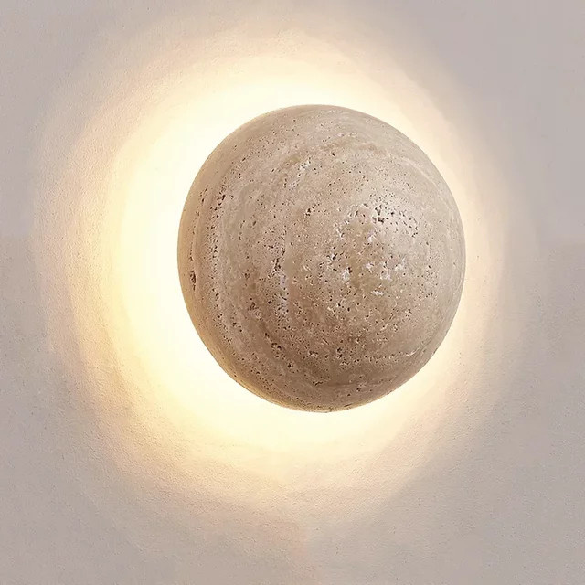 Nordic LED Wandlampe in Creme im Stein-Design für Schlafzimmer und Treppen, Halbrunde Atmosphäreleuchte mit warmweißem Licht, B/H: 15,0 x 15,0 cm - Bild 1