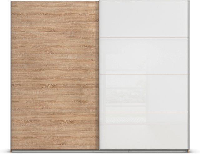 RAUCH Quadra Schwebetürenschrank mit Glaselementen und integrierten Schubladen, Eiche und Weiß, B/T/H: 271 x 62 x 230 cm - Bild 1
