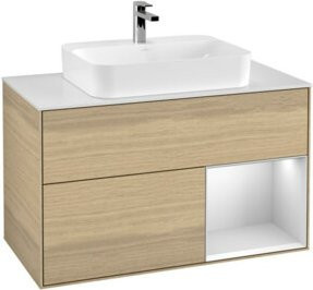 V&B Waschtischunterschrank Finion 100 mit Wandbeleuchtung in Weiß lackiert, B: 100 cm, T: 50,1 cm, H: 50,1 cm - Bild 1