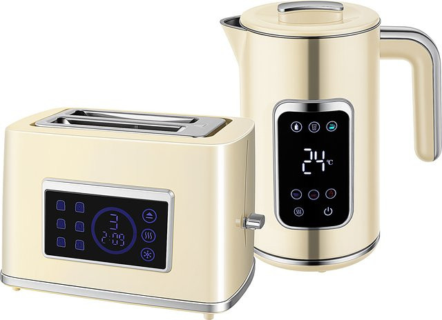 Aosom Frühstücksset aus Edelstahl mit Wasserkocher 1,7 l und 2-Scheiben-Toaster 2200 W in Beige - Bild 1