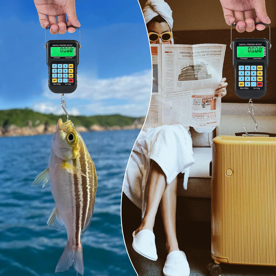 TOMTOP JMS Digitale Fischwaage mit LCD-Hintergrundbeleuchtung, tragbare elektronische Hängewaage für bis zu 50 kg, Schwarz - Bild 2