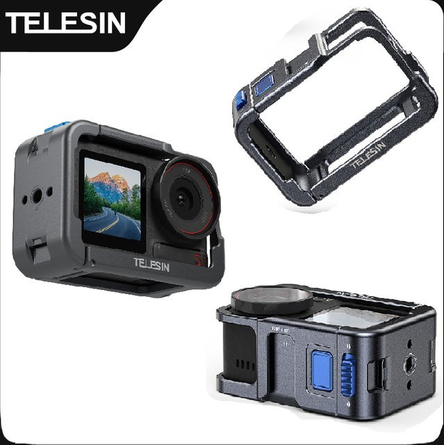 TELESIN Aluminium Schutzgehäuse mit Doppel-Claw-Halterung für DJI OSMO Action 3, 4 und 5 Pro in Schwarz - Bild 1