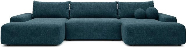 Vente-unique Schlafsofa Daviso in Blau mit L-Form und Stoffbezug, Breite: 360 cm - Bild 1