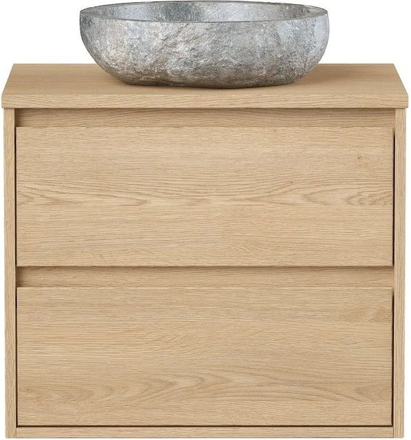 Milipam Einzelwaschtisch in Naturfarben Hell mit Eichenfurnier und Stein-Optik, Breite: 60 cm - Bild 1