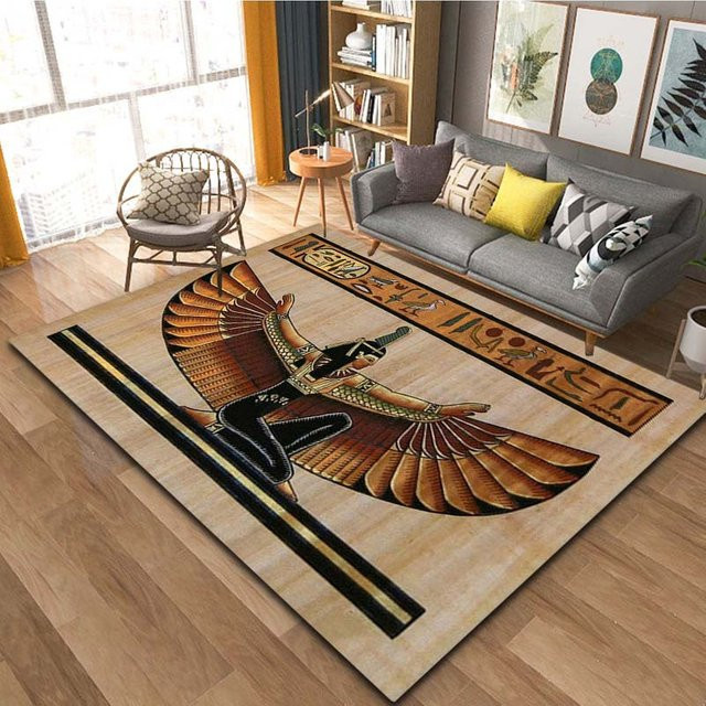 VIKAMA Flanellteppich mit antikem Ägypten Horus-Gott-Design, waschbare Bodenmatte in Multicolour für Wohnzimmer und Schlafzimmer - Bild 1