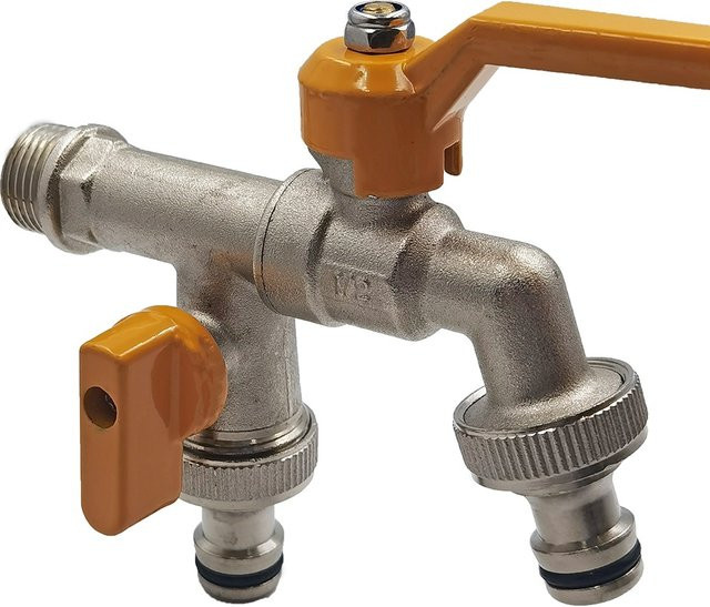 Messing Gartenschlauch-Wasserhahnadapter 1/2 Zoll IBC Wassertank-Verbinder und Kugelhahn in Gelb und Silber - Bild 1