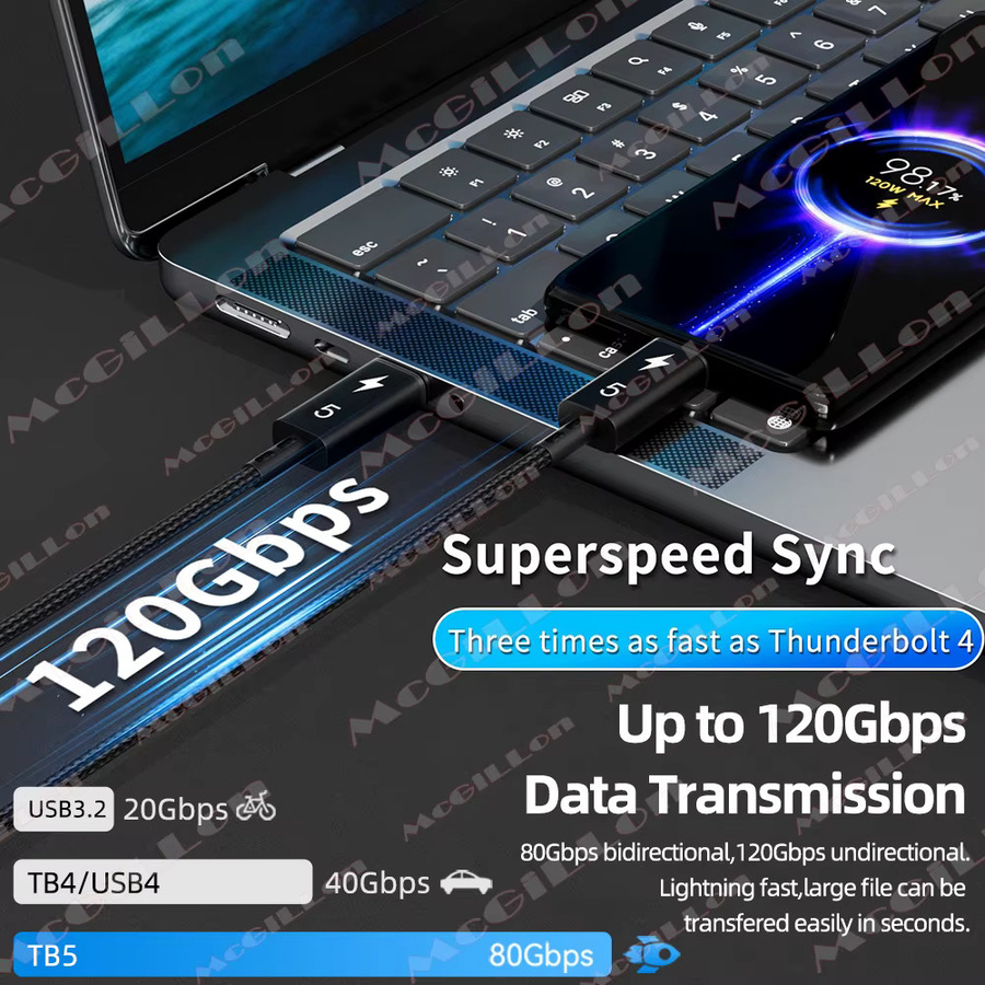 MCGILLON Thunderbolt 5 USB-C Datenkabel in Schwarz mit 120Gbps Übertragungsrate, PD 240W Schnellladefunktion und 16K Unterstützung, kompatibel mit Thunderbolt 4 und USB5 - Bild 2