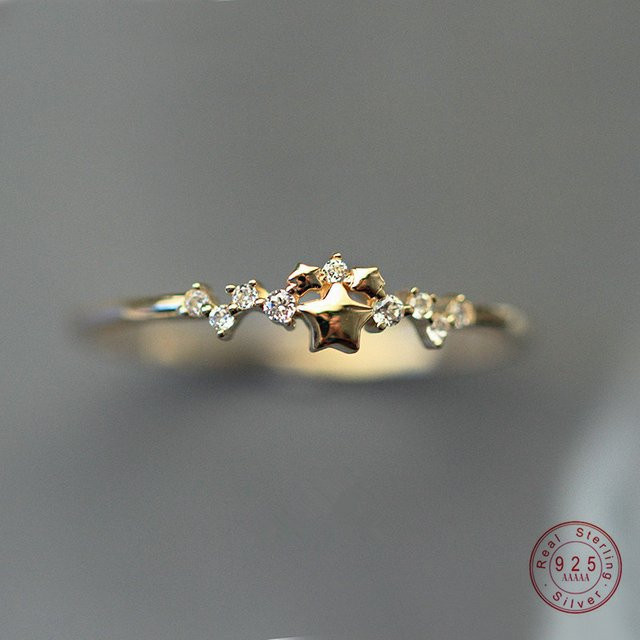 OBEAR Ring 925 Silber, 14 Karat Gold Überzug, Zirkonia, Damen, Stern - Bild 1