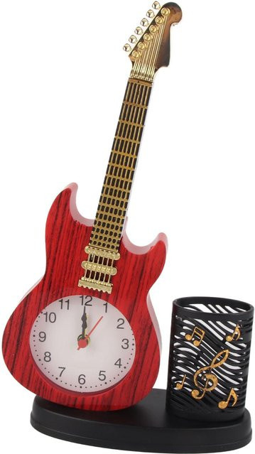 TOMTOP JMS Vintage Schreibtischuhr in Gitarrenform mit Stifthalter, analoger Quarz Wecker in Rot - Bild 1