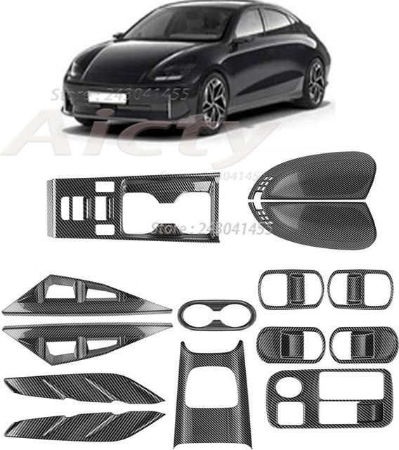 Aicty Carbon Zubehör Set für Hyundai IONIQ 6 in Schwarz für Schaltschalter und Lüftungsdüsen - Bild 1