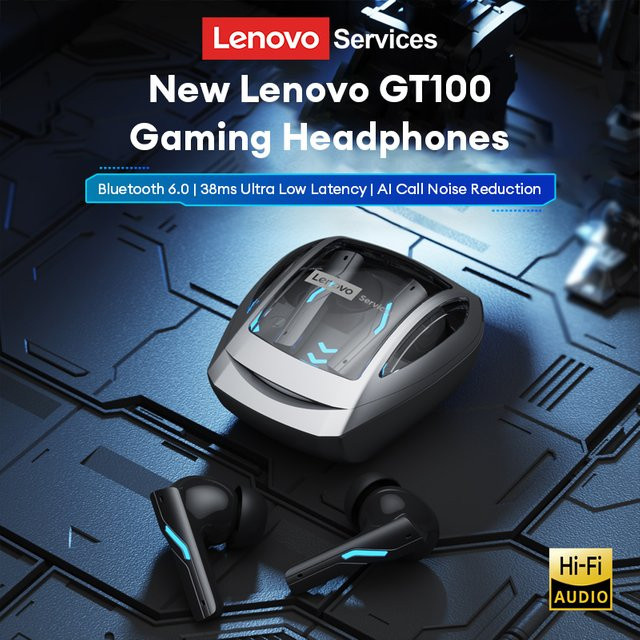 Lenovo GT100 TWS Bluetooth 6.0 Gaming-Ohrhörer in Schwarz oder Grau mit extrem niedriger Latenz und HD-Sprachanrufen - Bild 1