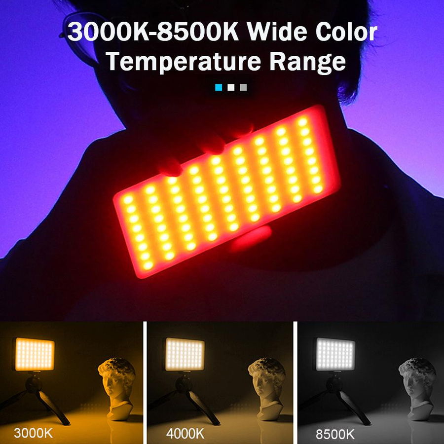 Andoer Tragbares RGB-Videolicht LED-Fülllichtpanel mit 12 Lichteffekten, dimmbar, 3000 K bis 8500 K, CRI97+, schwarz - Bild 9