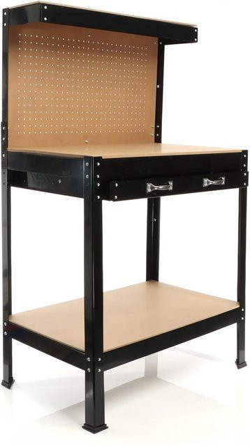 Wiltec Werkbank mit Lochwand in Bronzebraun, Arbeitstisch aus Stahl und MDF, B/T/H: 80 x 50 x 140 cm - Bild 1