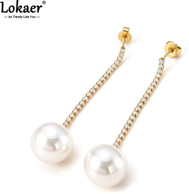 Lokaer Zirkonia-Kette mit Perlen, Ohrhänger, Edelstahl, Unisex - Bild 1